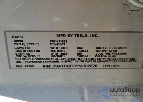2023 Tesla Model Y из США, поврежденный, VIN 7SAYGDEE2PA102020